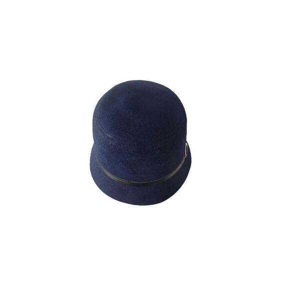 Wool Navy Blue Bucket Hat Medium Women's Leather Band - Picture 3 of 11